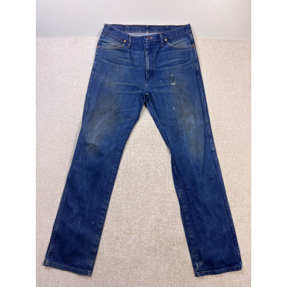 Wrangler 13MWZ Cowboy Cut Jeans Mens Blue Denim Distressed Workwear 33 Waist